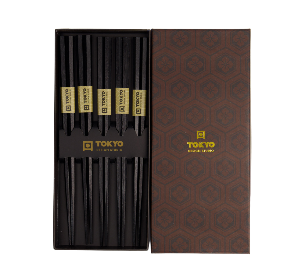 Spisepinde gavesæt, Hexagon Black - 5 par